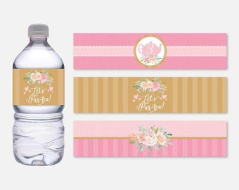 Tea Kids Party Bottle Label Template - Water Bottle Labels Birthday, Water Bottle Labels Boy, Water Bottle Labels Girl, Tea Favor Wrap