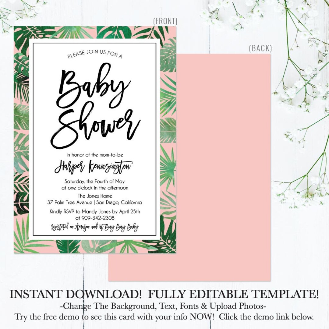 Printable Girl Baby Shower Invitation, Instant Download Baby Shower ...