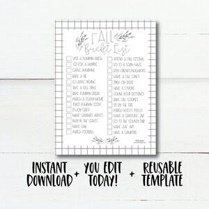 Autumn Sign, Fall Sign, Family Bucket List, Family Fall Bucket List, Editable Bucket List, Printable Bucket List, Autumn To Do List, Instant