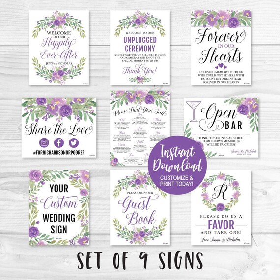 Wedding Signs Printable Bundle Printable Wedding Sign | Etsy