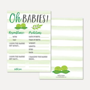 Modelo de cartão de previsões para chá de bebê Peas In A Pod Twins - Lembrança para chá de bebê para impressão, previsão de download instantâneo, Hadley Designs