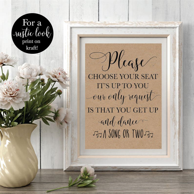 Choose Your Seat Wedding Sign, Find Your Seat No Seating Plan Sign, Rustic Get Up and Dance Printable Signage Decor, DIY Instant Download image 2