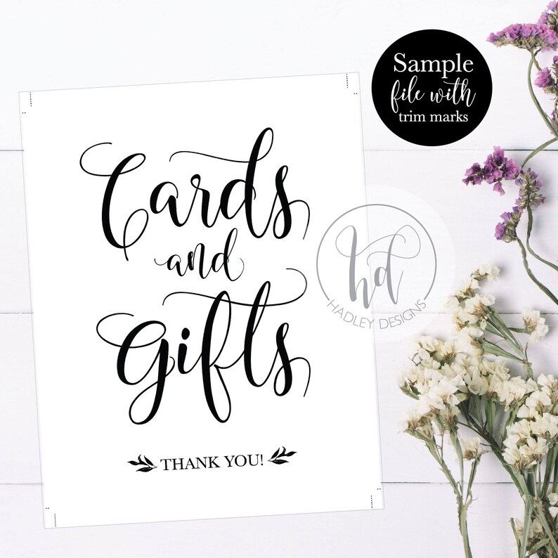 Printable Wedding Cards and Gifts Sign Rustic Bridal Shower Reception Ceremony Signage Gift Table Decor DIY Instant Download Template image 3