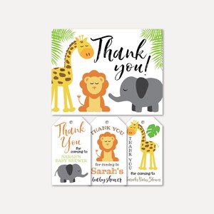 Conjunto de tarjetas de agradecimiento verde negro de animales de la selva, paquete de etiquetas de favor, tarjeta de agradecimiento y paquete de etiquetas de favor, paquete de favor de agradecimiento de baby shower