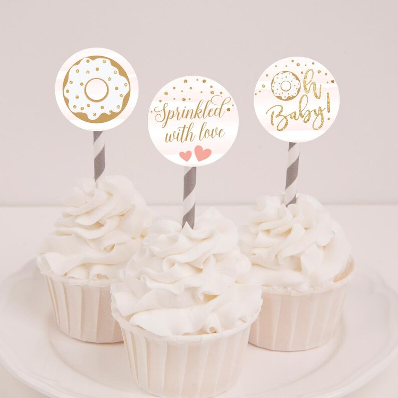 Pink Donut Baby Shower Cupcake Toppers Template Baby Shower Etsy