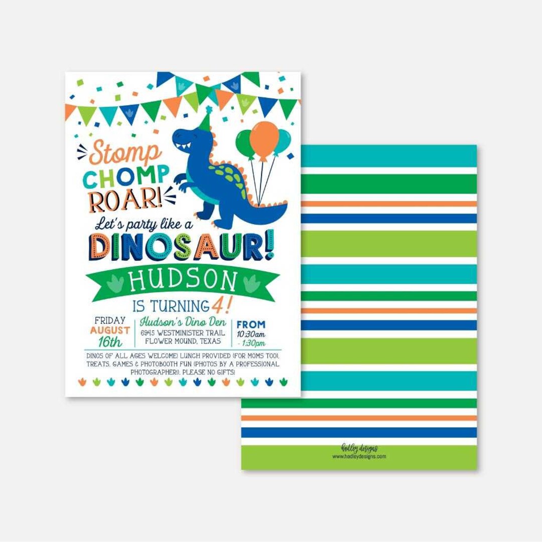 Dinosaur Kids Party Invitation Template Dinosaur Party Etsy