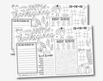 Thanksgiving Coloring Placemats Template - Printable Thanksgiving Placemat, Thanksgiving Kids Table, Kids Activity, Kids Placemat,