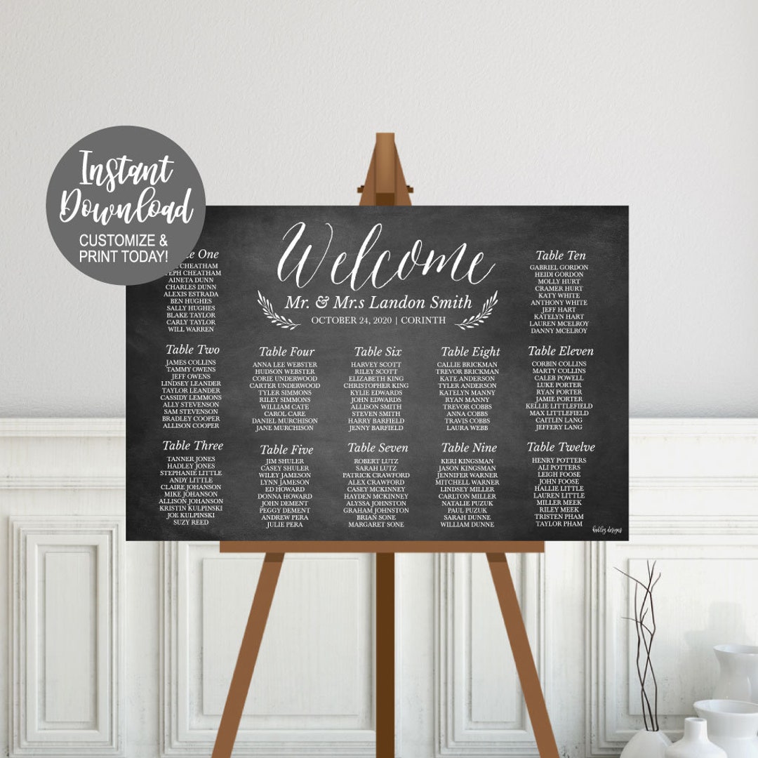 Seating Chart Wedding Printable, Wedding Seating Chart Template ...