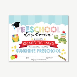 Diploma de preescolar editable imprimible, Graduación de preescolar, Preescolar Pre K Grad, Premio para niños, Preescolar para niñas, Diploma editable, Preescolar para niños