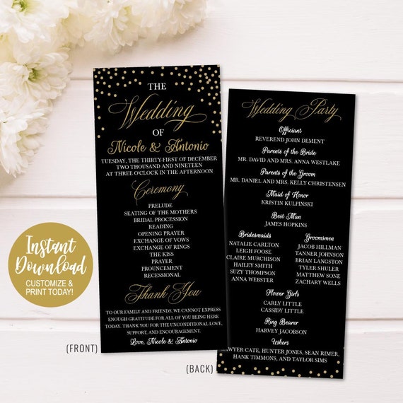 Wedding Ceremony Program Funny Printable Wedding Programs Etsy