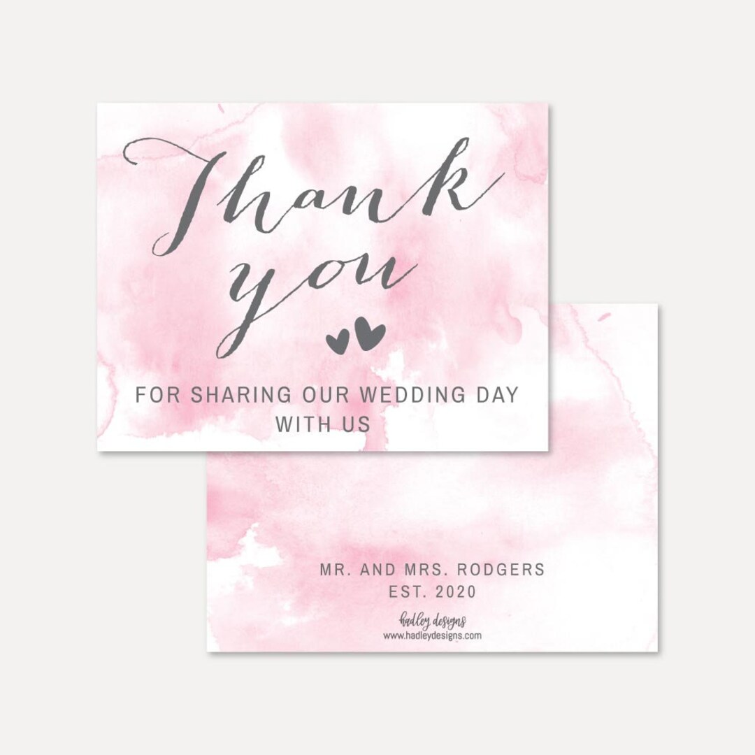 Pink Watercolor Splash Wedding Thank You Card Template Bulk, Editable ...
