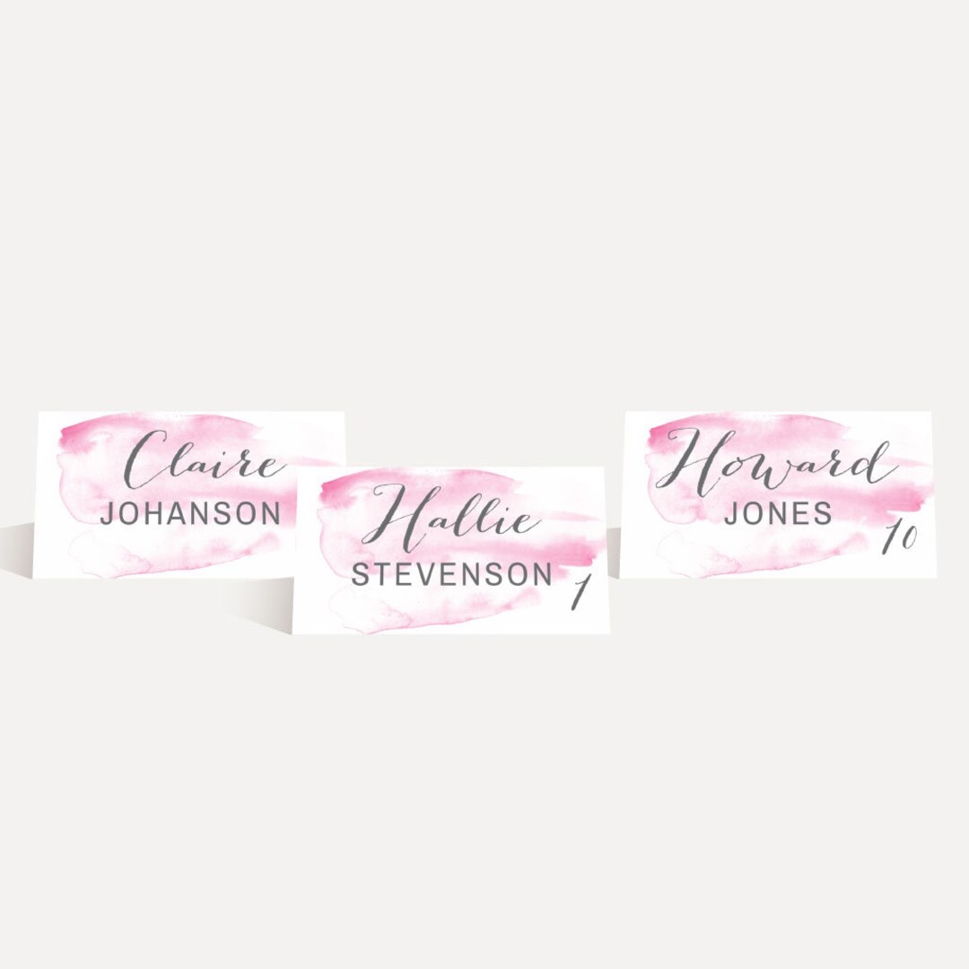 Pink Watercolor Splash Wedding Place Cards Template -hadley Design ...