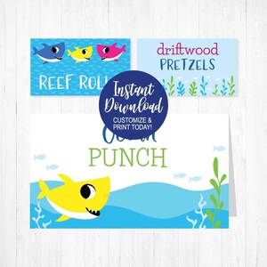 Voedseletiketten Baby Shark, Voedseletiket voor Buffet, Baby Shark Voedseletiket, Voedseltentkaart Instant Downloads, Voedseltent Afdrukbaar, Voedseltentlabel