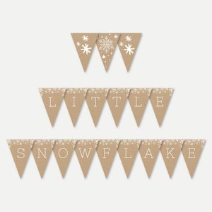 Modello di banner per baby shower con piccolo fiocco di neve - Banner per baby shower personalizzato, banner modificabile per feste, forniture per baby shower, disegni Hadley