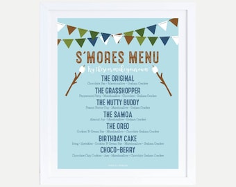 S'mores Menu Sign Printable, Gourmet Smores Favor Station Template, Birthday Outdoor Party Decoration Ideas, Roast a Marshmallow Dessert DIY