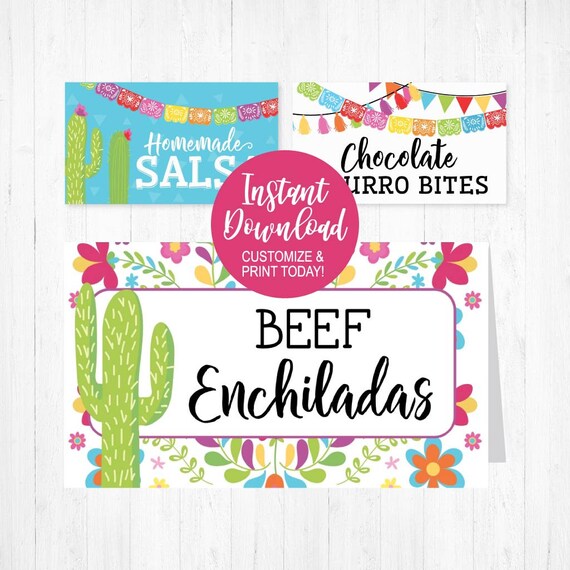 Fiesta Food Tent Cards Buffet Tent Cards Printable Tent Etsy