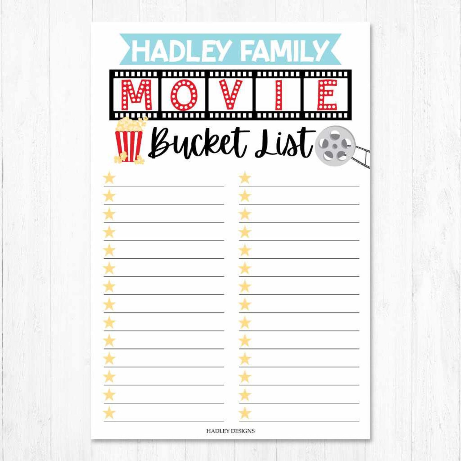 Movie Night Bucket List Template Printable Movie Bucket Etsy UK