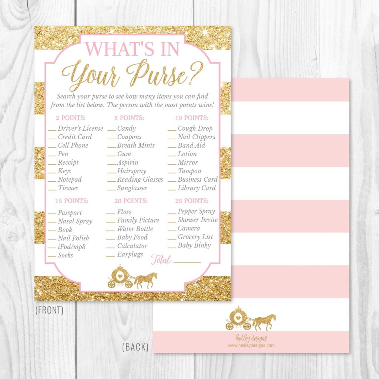 Princess Baby Shower What's in Your Purse? Game Template - Whats in ...