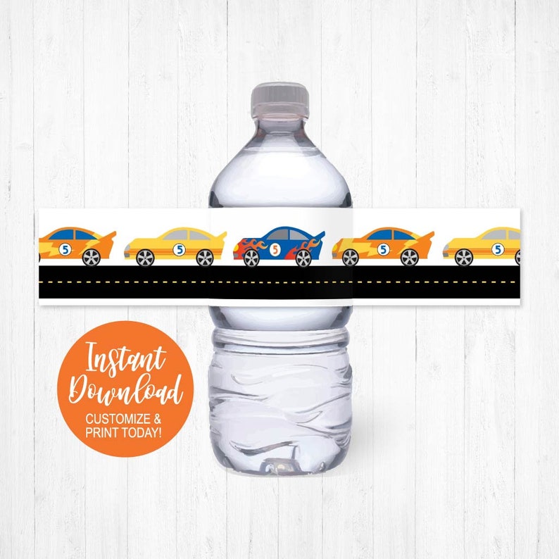 Race Car Water Bottle Labels Template Checkered Flag Water | Etsy