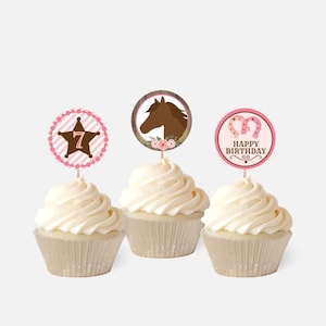 Horse Kids Party Cupcake Topper Template - Name Cupcake Toppers, Printable Cupcake Topper Birthday, Custom Cupcake Toppers Editable, Digital