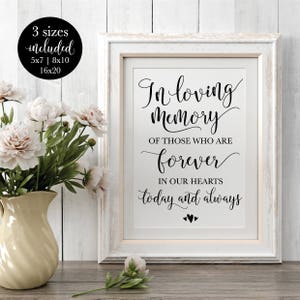 In loving memory of those who are forever in our hearts today and always, memorial wedding sign, celebrating the ones we love, wedding supplies, signs for wedding, supplies for wedding ceremonies, wedding reception signs