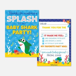 Baby Shark Kids Party Vul het blanco bedankkaartsjabloon in - Baby Shark Bedankkaart Instant Download, Baby Shark Bedankbriefje