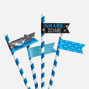 Modello bandiere di paglia per feste per bambini Baby Shark - Bandiera di paglia stampabile, Paglia di carta personalizzata, Bandiera di paglia personalizzata, Etichetta per bevande, Decorazione per feste stampabile