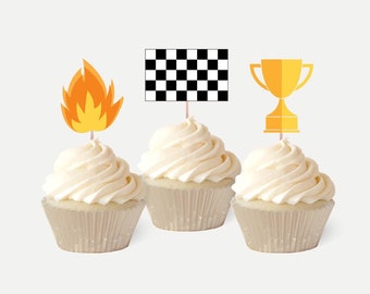 Race Car Birthday Treat Topper, Checkered Flag Cupcake Picks, Cars Dessert Food Picks for Dessert Table, DIY Racing Toothpick Flag Template