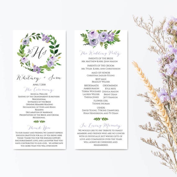 Printable Wedding Programs Download Wedding Program Layout Etsy