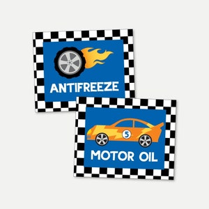 Car Birthday Party Drink Sign Template, Cars Party Soda Label Decal, Motor Oil Sign for Juice or Jug label, Racecar Birthday Party Printable
