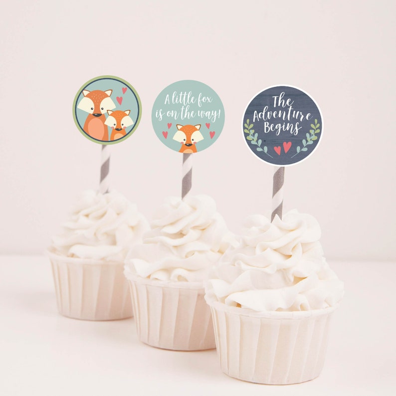 Fox Baby Shower Cupcake Toppers Template baby Shower Cupcake Etsy