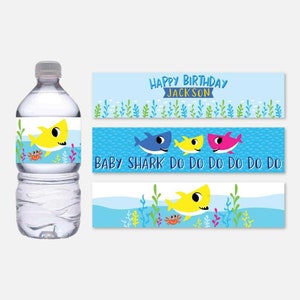 Baby Shark Water Bottle Labels Template, Bottle Wrapper Label, Bottle Wraps, Printable Water Bottle Label Birthday, Customized Bottle Labels