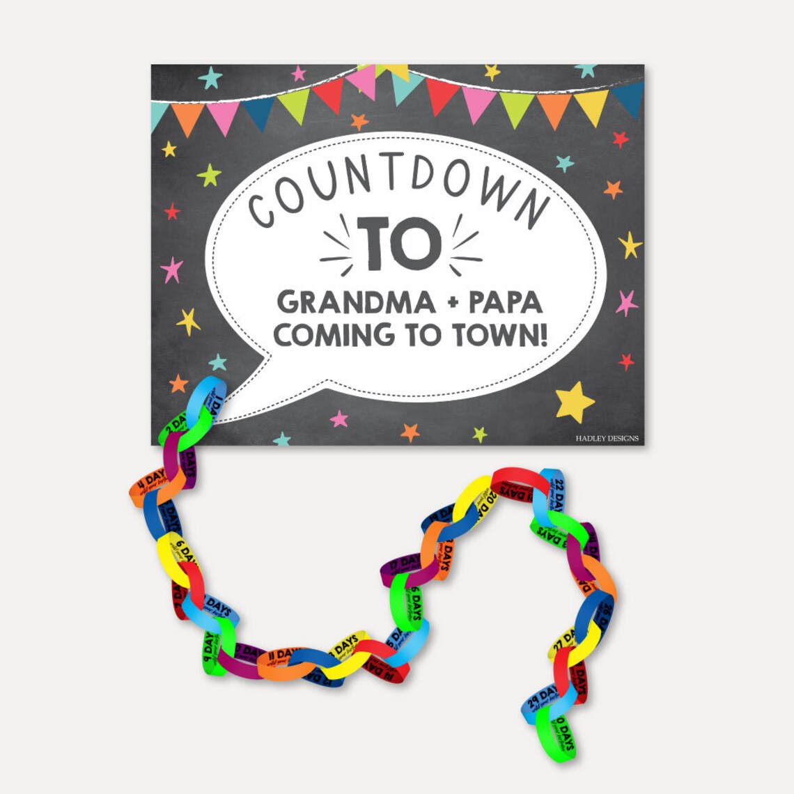 Paper Chain Countdown Printable Use as Kids Count Down to Etsy
