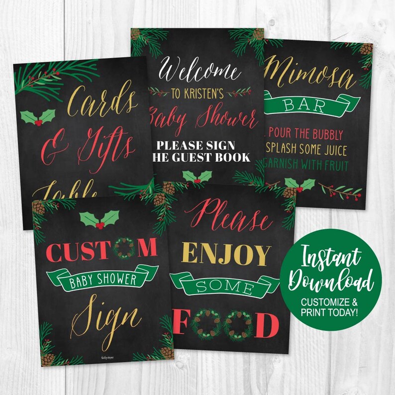 Matching Baby Shower Signs Baby Shower Sign Bundle Sign Printable Baby Shower Sign Package Christmas Baby Shower Sign Set Templates