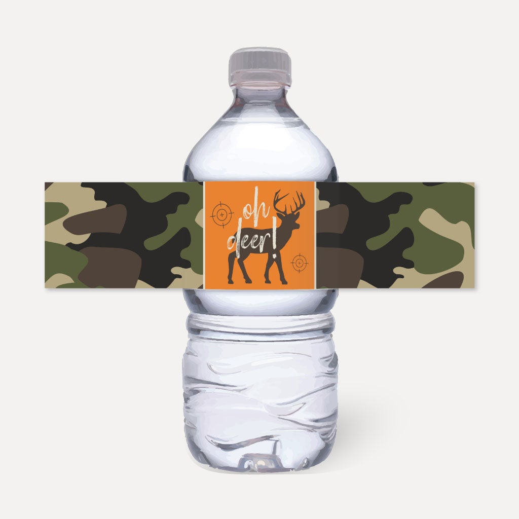 Camo Hunting Kids Party Bottle Label Template Water Bottle Etsy