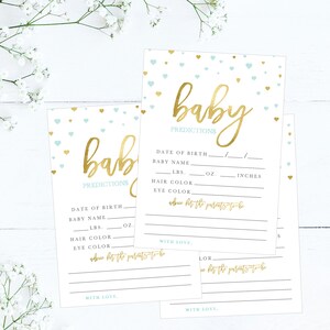 Modern blauw babyvoorspellingsspel, babyadvieskaarten, babyshowervoorspellingskaarten, babygeslachtsvoorspelling, babyshowervoorspellingen en advies