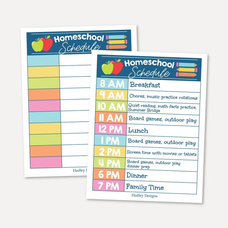 Homeschool Schedule Printable Kids Daily Routine Chart | Etsy