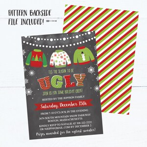 Christmas Party Invitation Template, Chalk Lights Ugly Sweater Party Printable Invite, Editable Text Instant Download DIY Holiday Invite PDF image 2