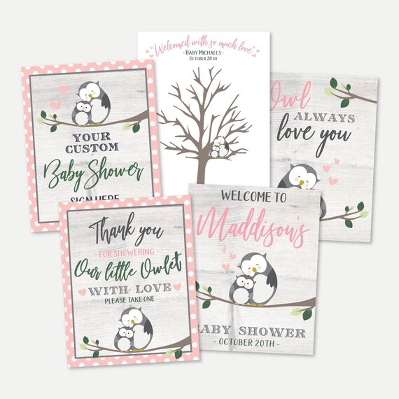 Owl Girl Baby Shower Signs Set Template Baby Shower Sign | Etsy
