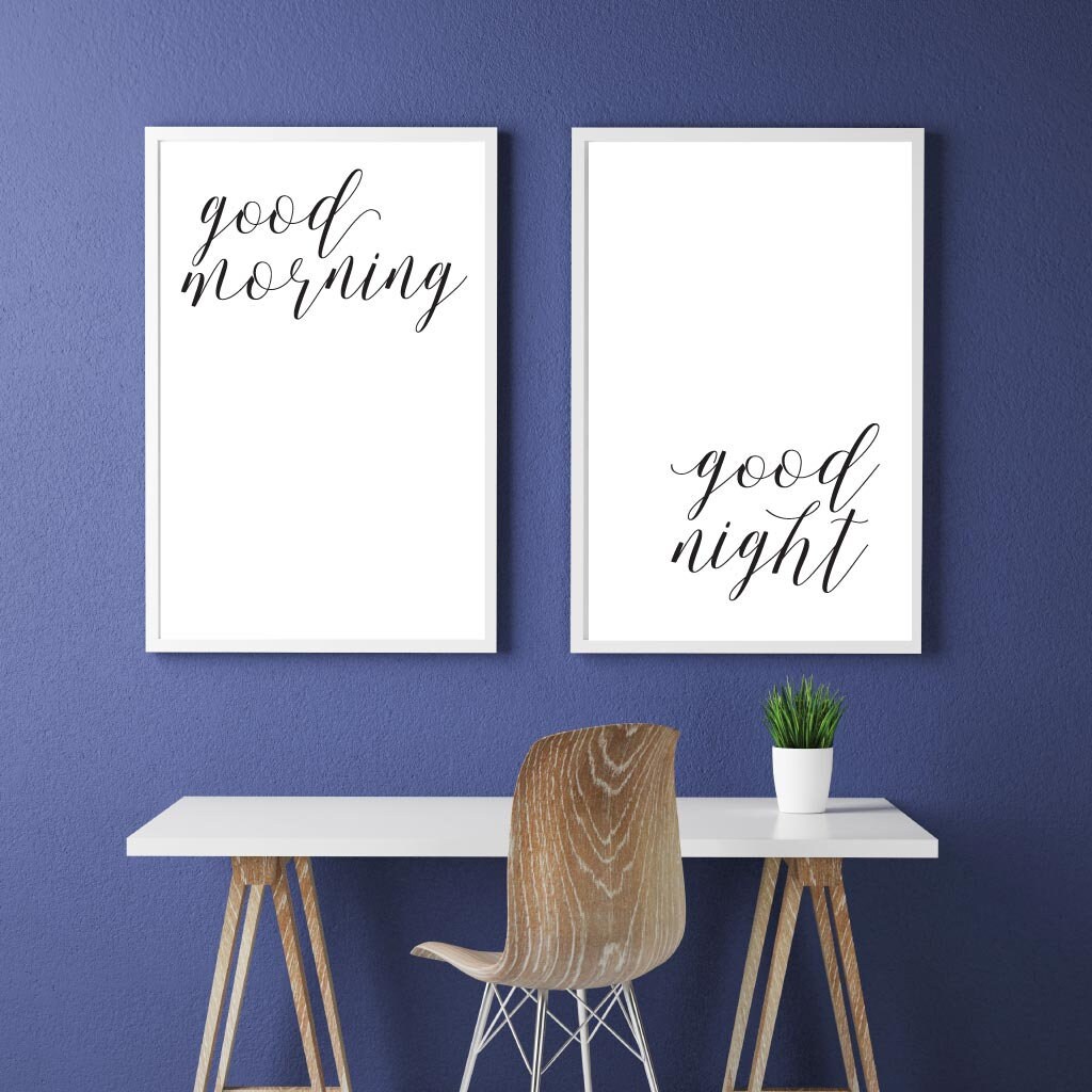 Good Morning Good Night Wall Art Bedroom Wall Decor Over the Etsy