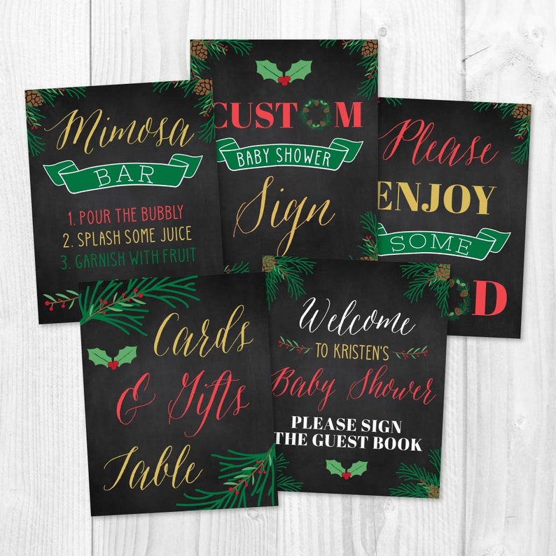 Matching Baby Shower Signs Baby Shower Sign Bundle Sign Printable Baby Shower Sign Package Christmas Baby Shower Sign Set Templates