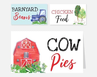 Watercolor Neutral FarmKids Party Food Tent Cards Template - Food Place Cards, Food Tent Card Template, Buffet Cards Template, Digital