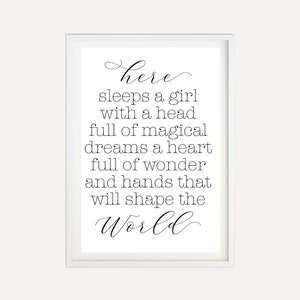 Here Sleeps A Girl 2 Nursery Decor Sign Template - Digital Decor, Nursery Quotes and Sayings, Modern Nursery Prints, Printable Wall Art