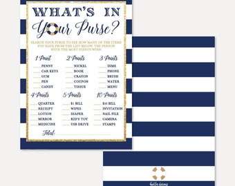 Nautical Baby Shower What's In Your Purse? Game Template - Whats In Your Purse Game, Baby Shower Whats in Printable