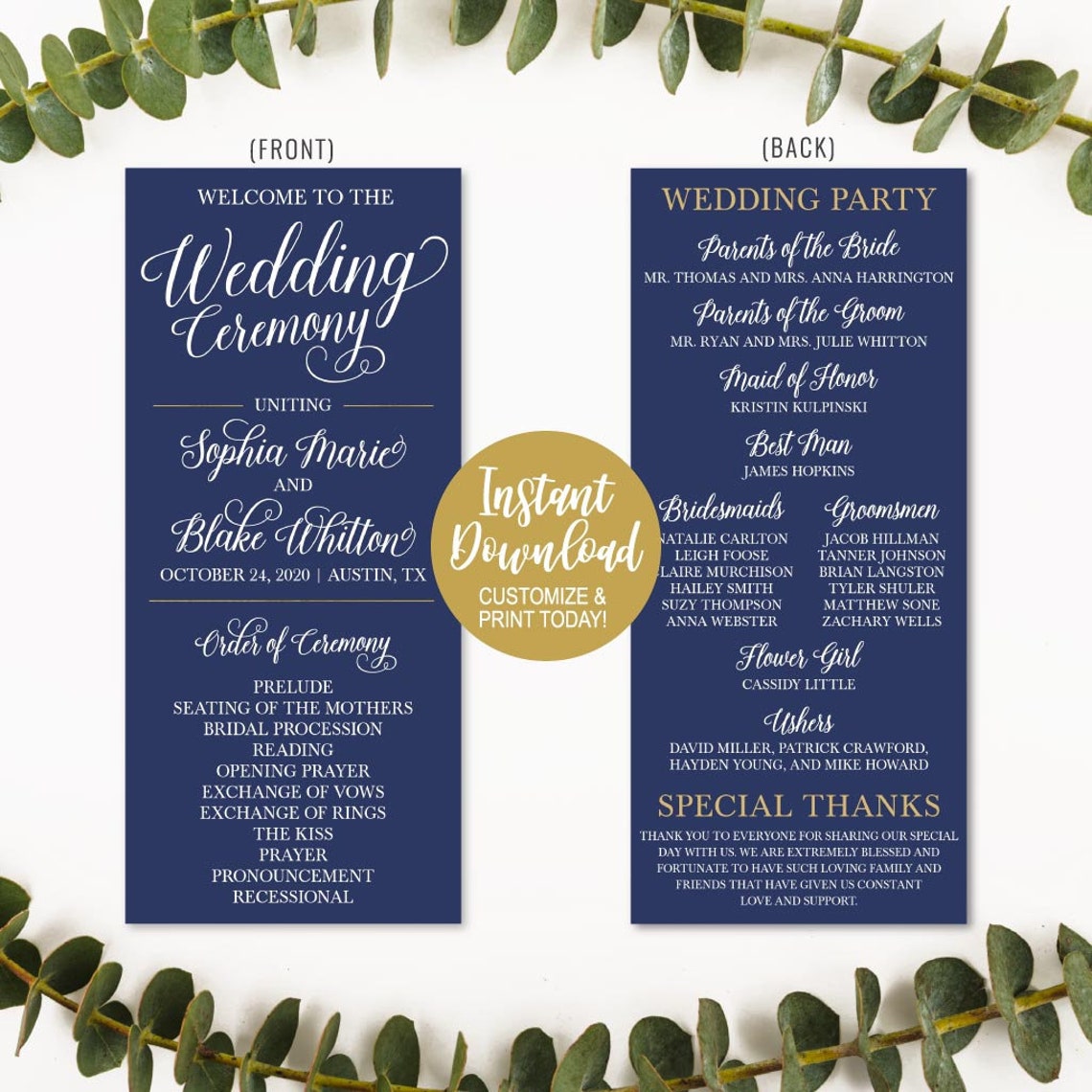 Wedding Ceremony Program Funny Printable Wedding Programs - Etsy