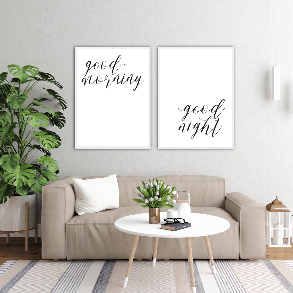 Good Morning Good Night Wall Art Bedroom Wall Decor Over the Etsy