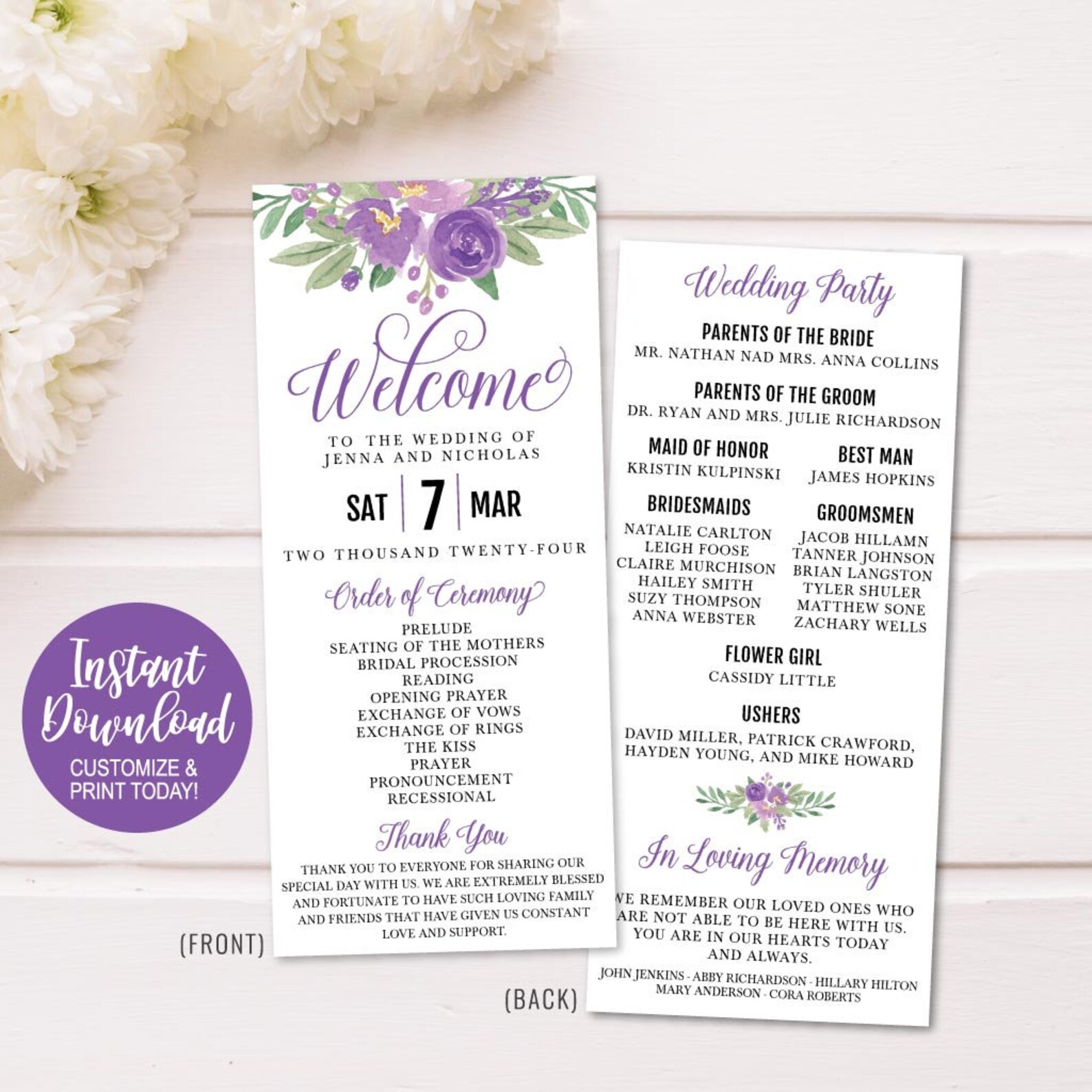 Wedding Program Thank You Messages Wedding Programs Online | Etsy