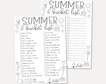 Summer Bucket List Printable, Personalized Things To Do Checklist For Kids Poster, Fun Summer Activities Sign Wall Art, Family Planner Sheet