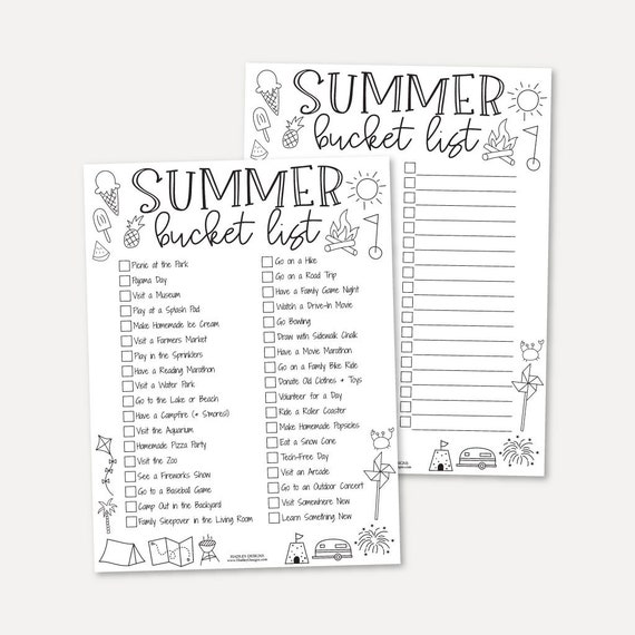 Summer Bucket List Printable Personalized Things to Do