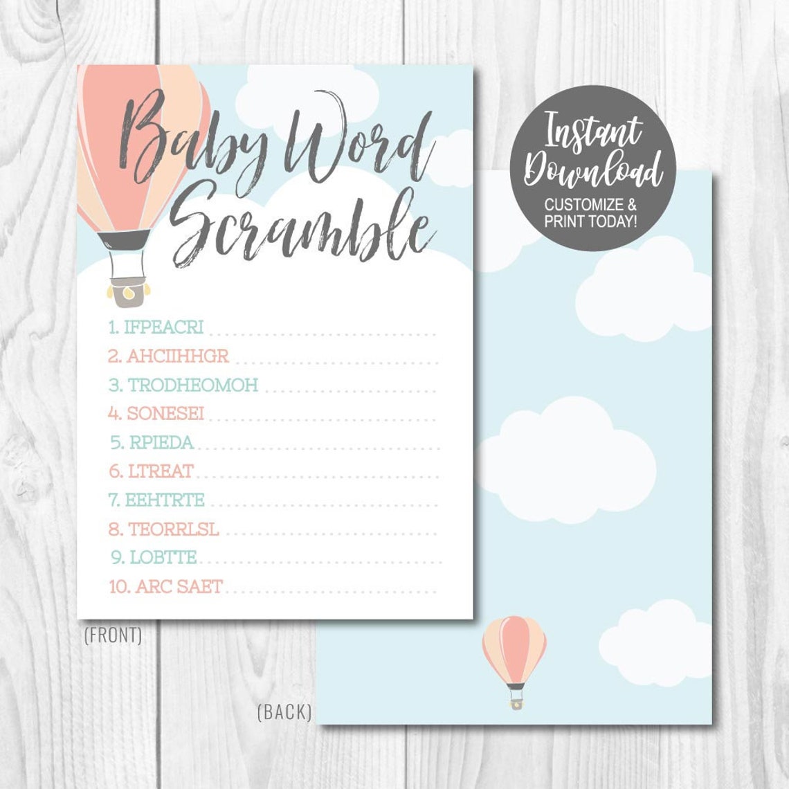 Hot Air Balloon Pink Blue Word Scramble Games, Word Scramble Baby ...